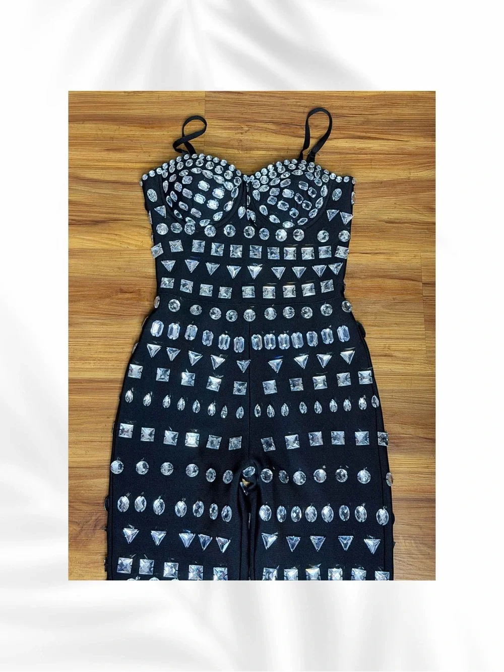 Mew Mews Black Strapless Embellished Jumpsuit with Gem Motif size Small - Picture 3 of 8